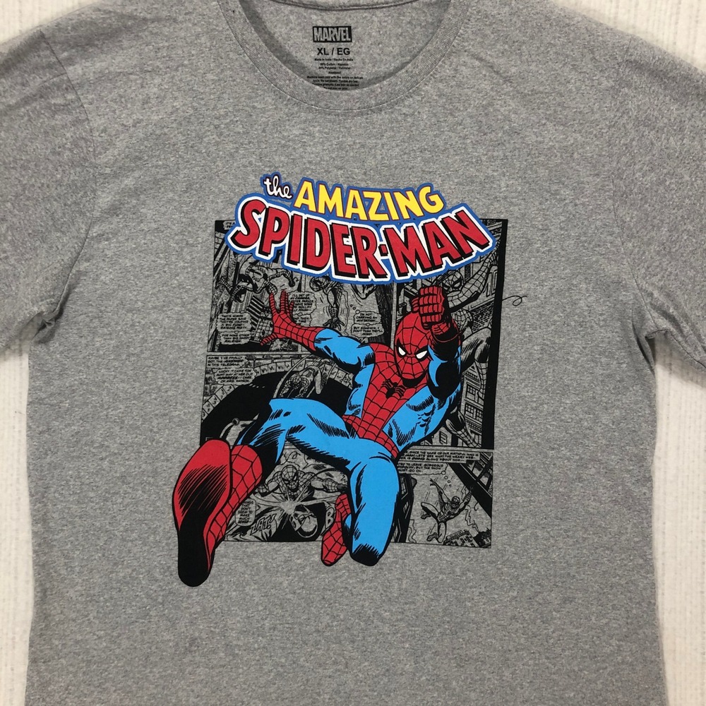 Marvel Mens The Amazing Spider-Man Graphic T-Shirt XL Heather Grey Comic Print